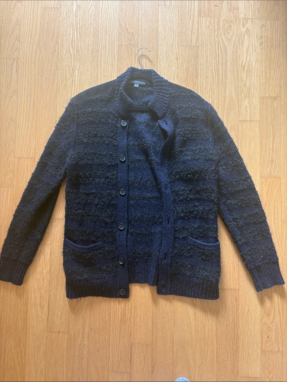 John Varvatos Navy Textured Button-Up Cardigan Sweater